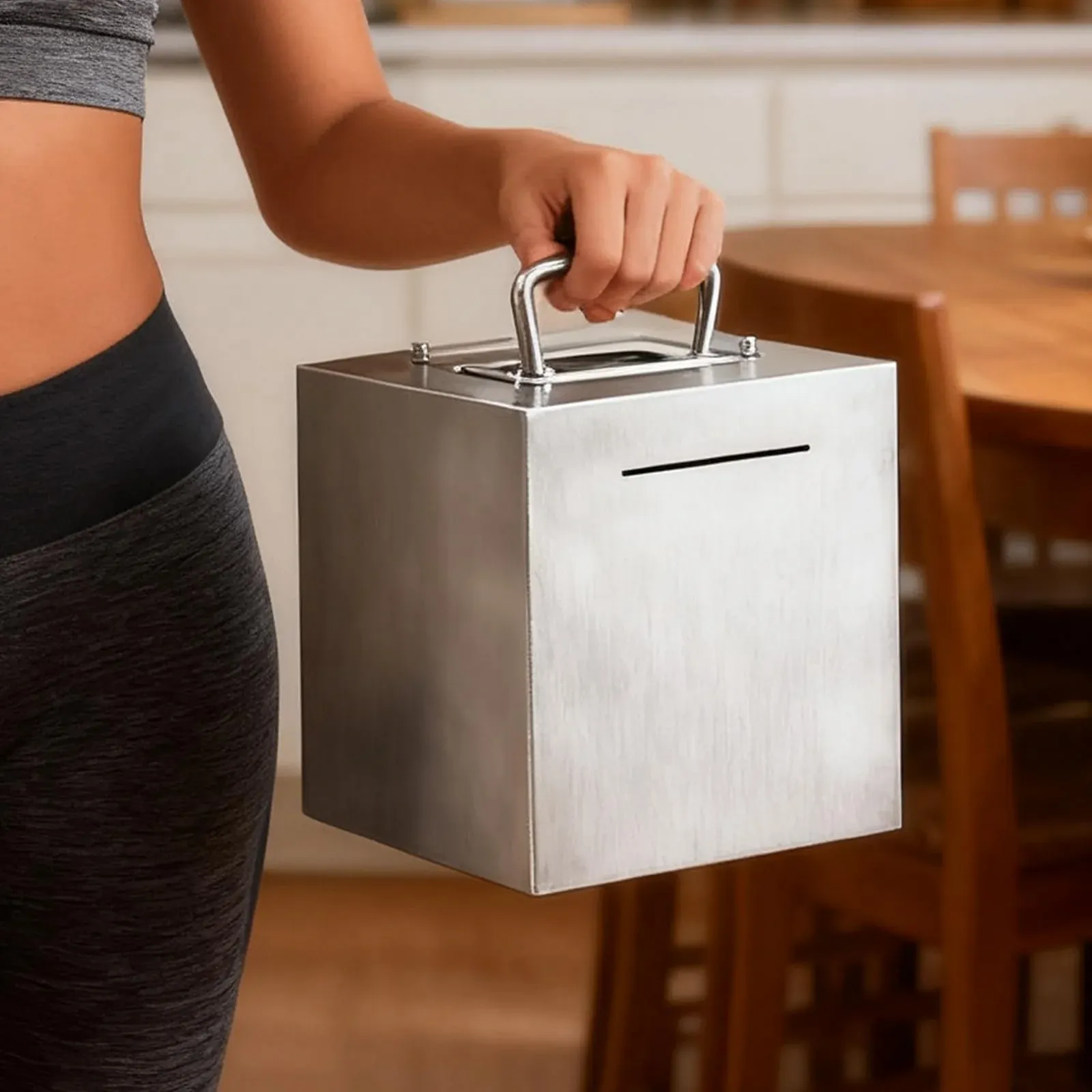 Скарбничка 15,2 см з нержавіючої сталі багаторазова металева з ручкою, фото №2