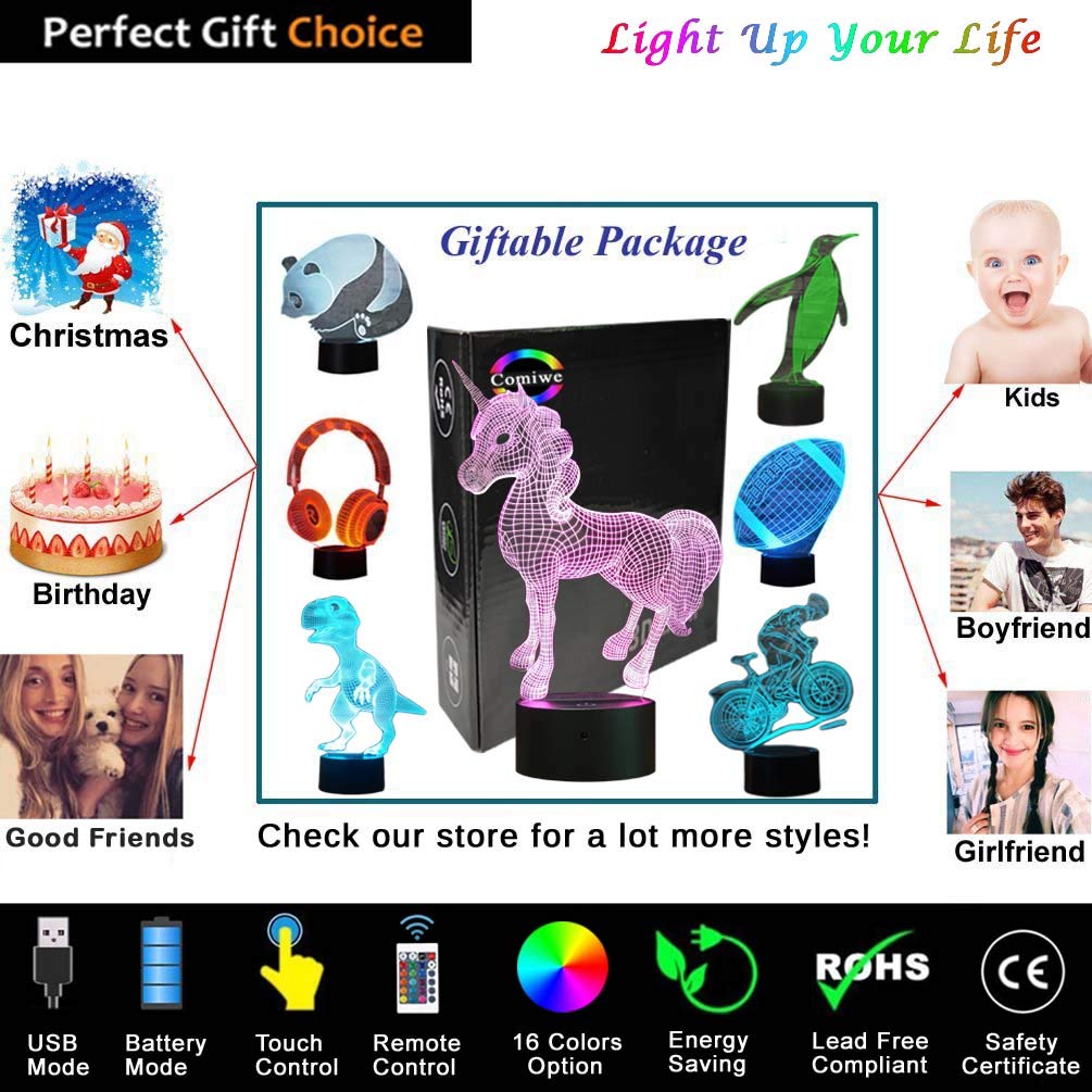 Иллюзионная ночная лампа Comiwe Unicorn (D) LED 16 цветов с пультом дистанционного управления, фото №6