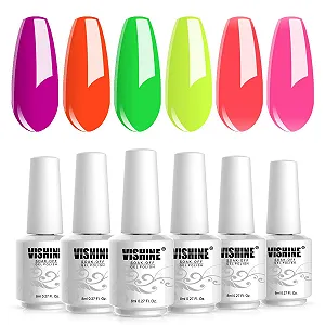 Гель-лак Vishine Набор 6 цветов: неоновый желтый, оранжевый, розовый, зеленый synthetic.ua - Фото 1