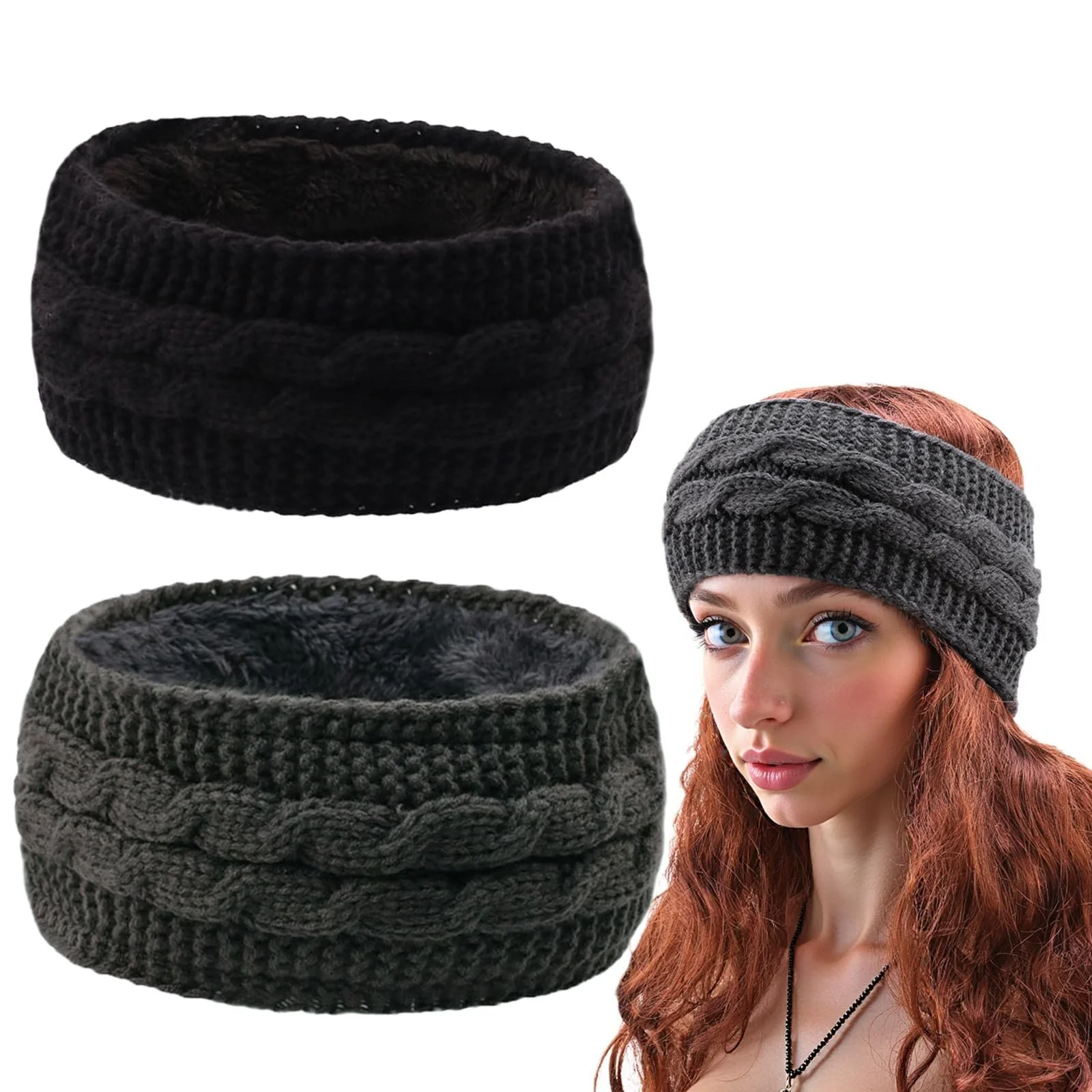 В'язана пов'язка на голову Жіноча Зимова Тепла, фото №1