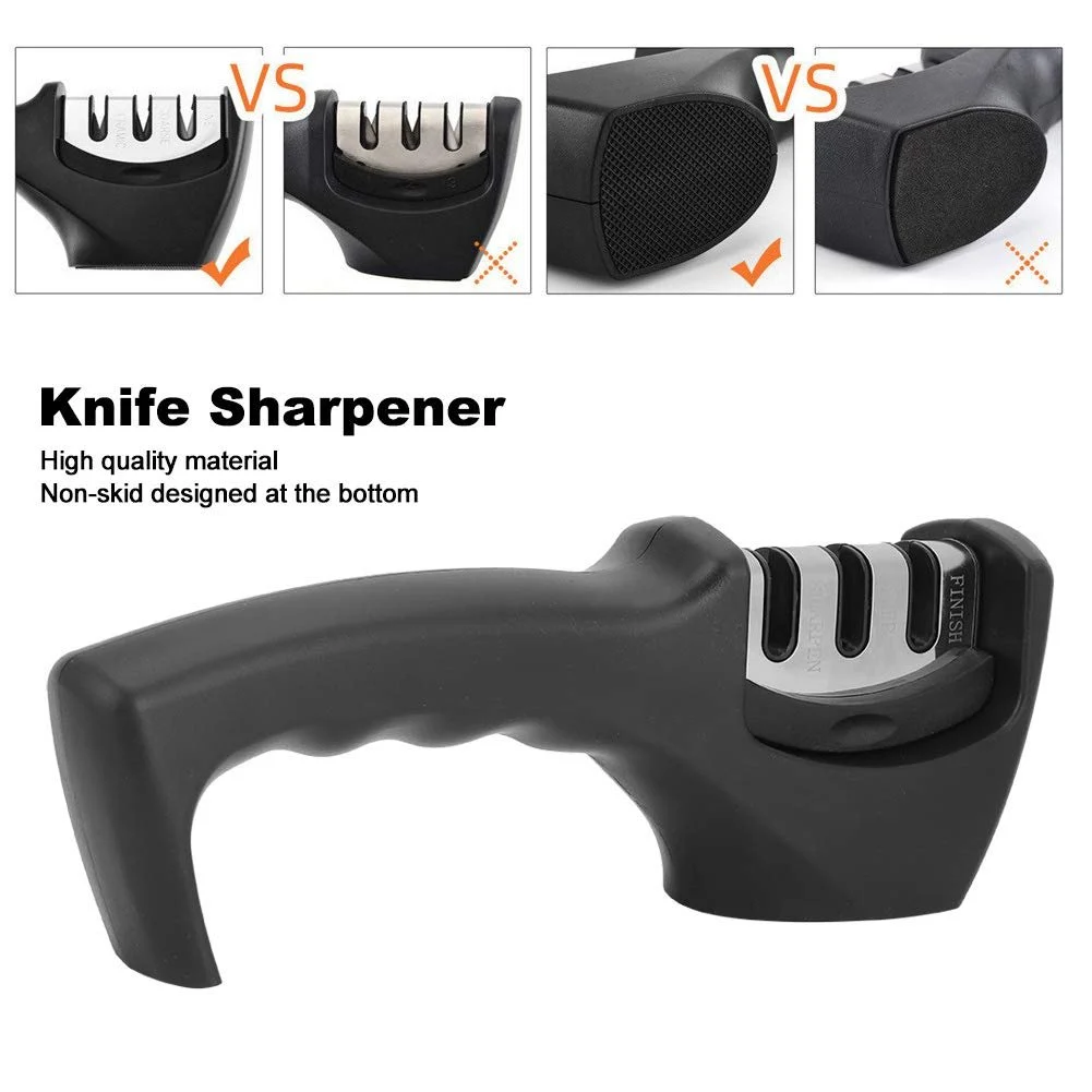 Точило для ножів ручна 3 в 1 багатофункціональна ергономічна ручка, фото №3