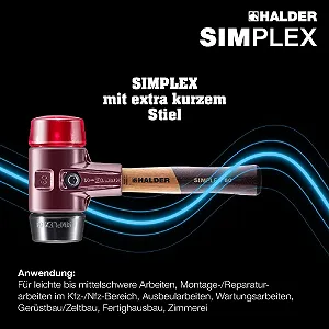 М'який молоток Simplex 3026.062 Гумова суміш / Пластик Ковкий чавун Вкорочена дерев'яна ручка Діаметр 60 мм synthetic.ua - Фото 1