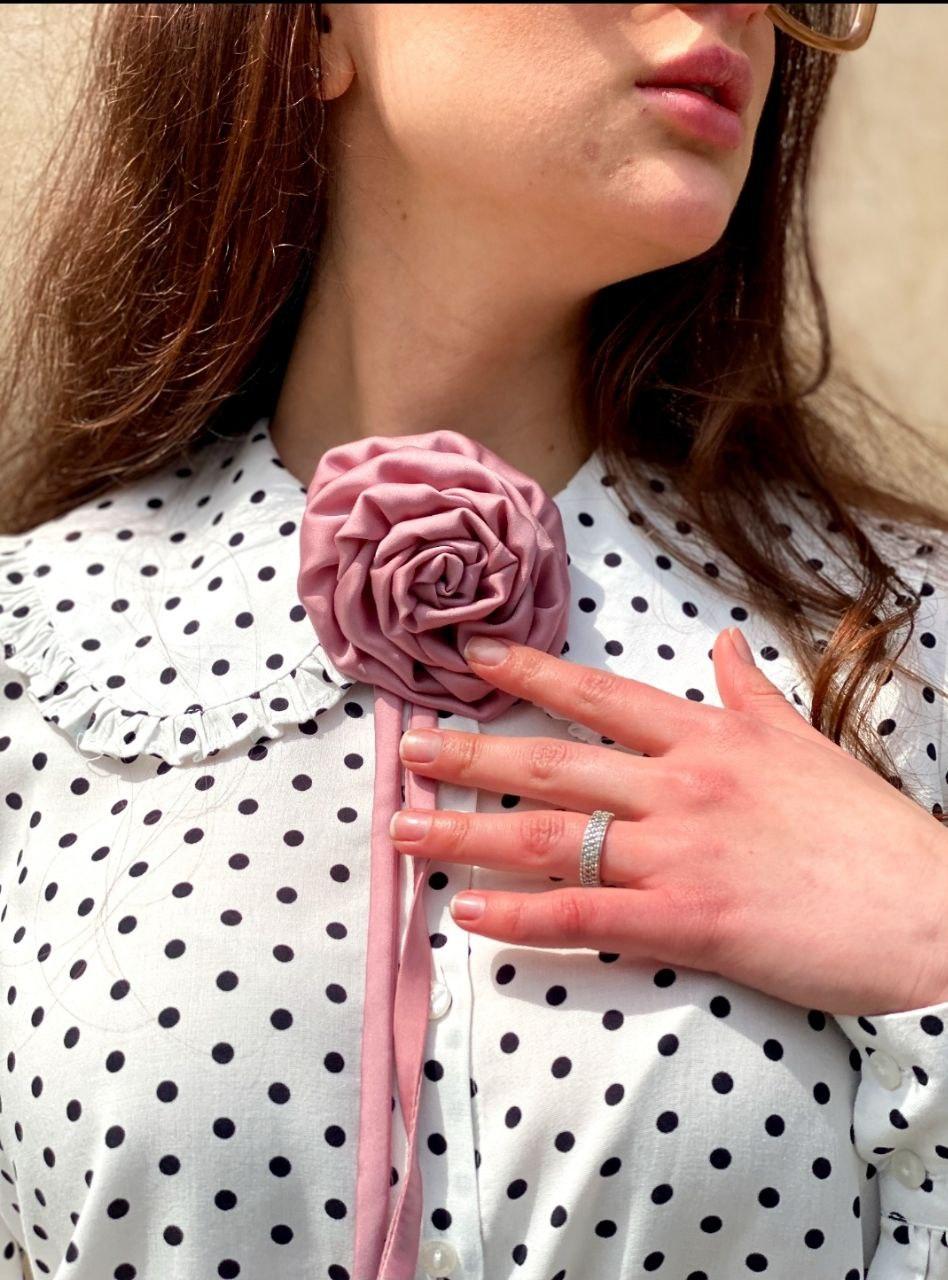 Чокер Телос з рожевим атласним квітом рози 1шт (чок-32122), фото №1