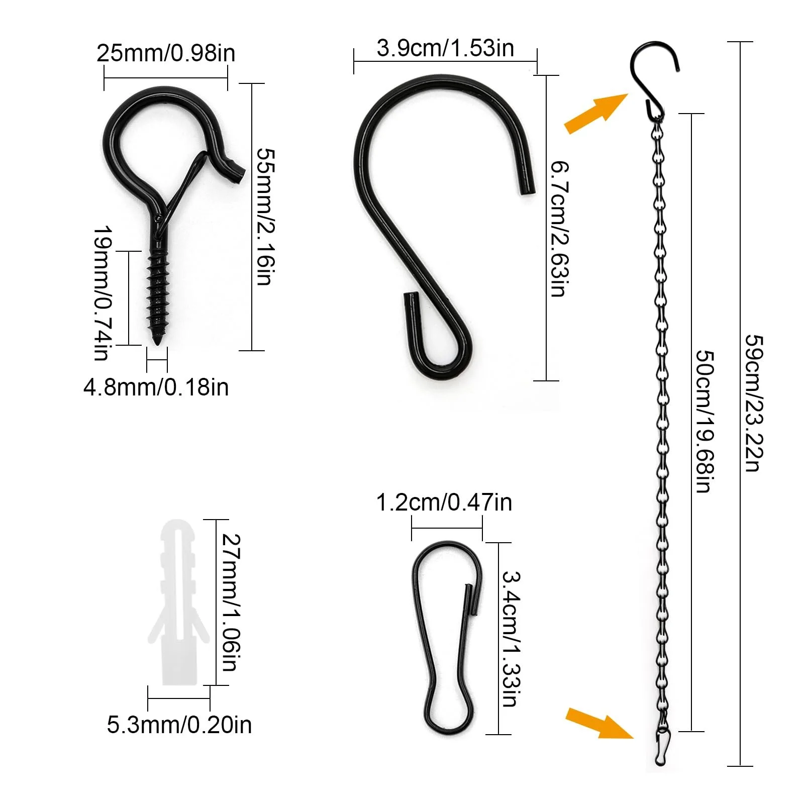 Набор цепочек для подвешивания 6 шт. 50 см металлические с 2 крючками-шурупами Черный, фото №2