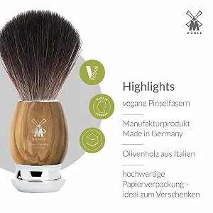 Помазок для бритья MÜHLE Vivo Black Fibre оливковое дерево и хром веганский synthetic.ua - Фото 1