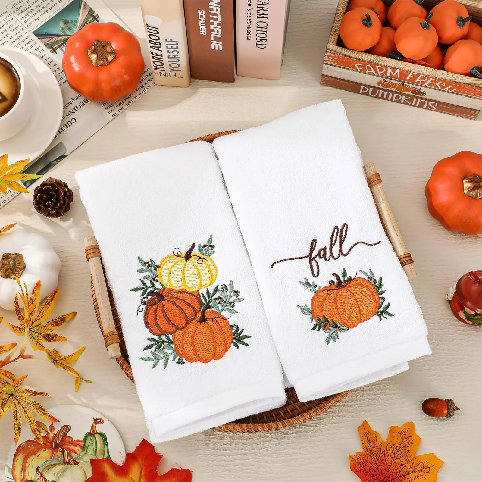 Рушники набір 2 шт. Embroidered Towel Stacked Pumpkin 75x34см, фото №4