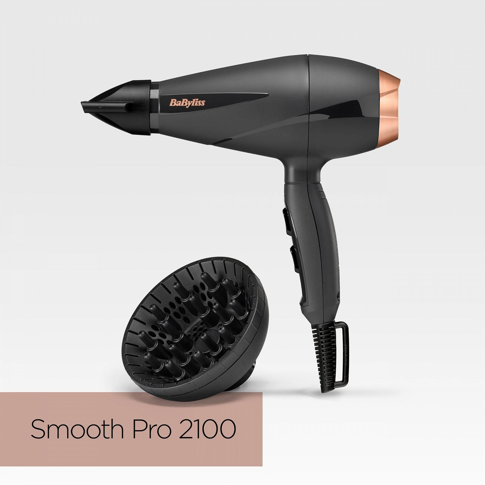 Фен BaByliss Smooth Pro 6709DE, 2100 Вт, с диффузором, ионная технология, 3 температурных режима, 2 скорости, черный, фото №9