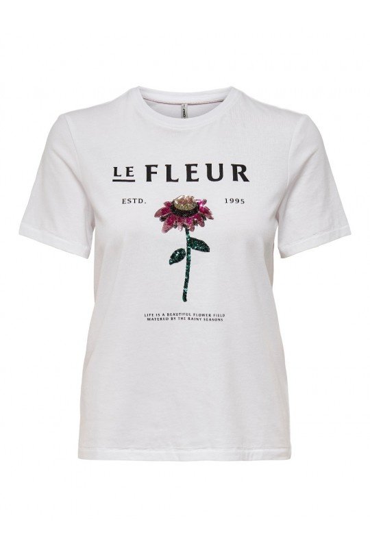 Футболка ONLKITA REG LEFLEUR TOP BOX JRS 15254498-Bright -Print:FLEUR ONLY Білий XS, фото №1