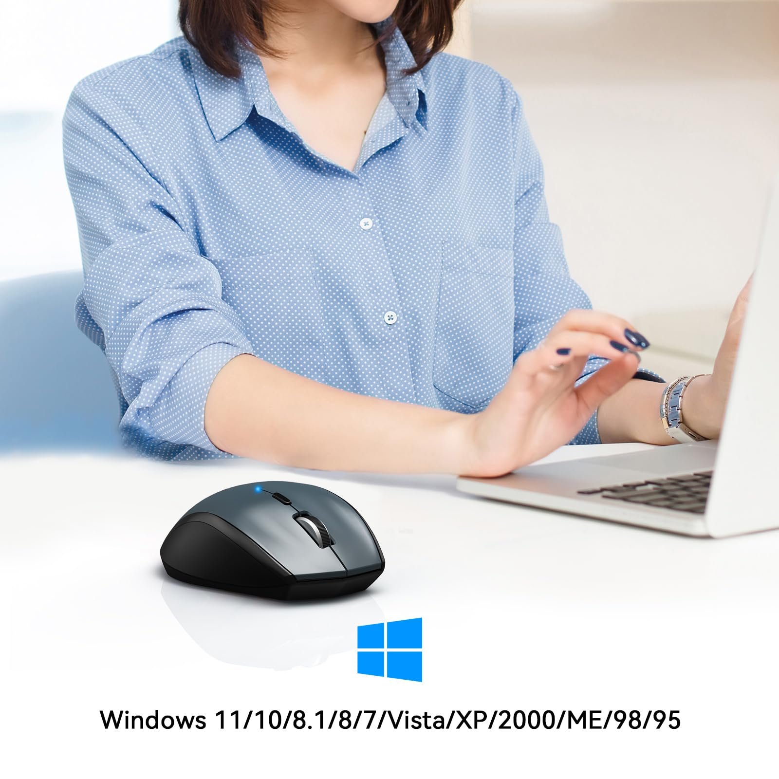 Мышь Беспроводная Bluetooth TECKNET 3200 DPI, 6 уровней DPI, Эргономичная, Индикатор батареи, Серая, фото №7