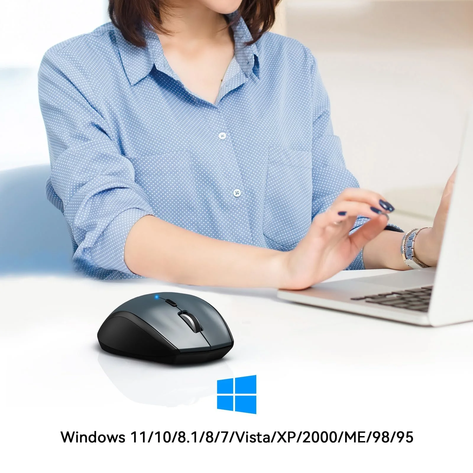 Миша Бездротова Bluetooth TECKNET 3200 DPI, 6 рівнів DPI, Ергономічна, Індикатор батареї, Сіра, фото №7