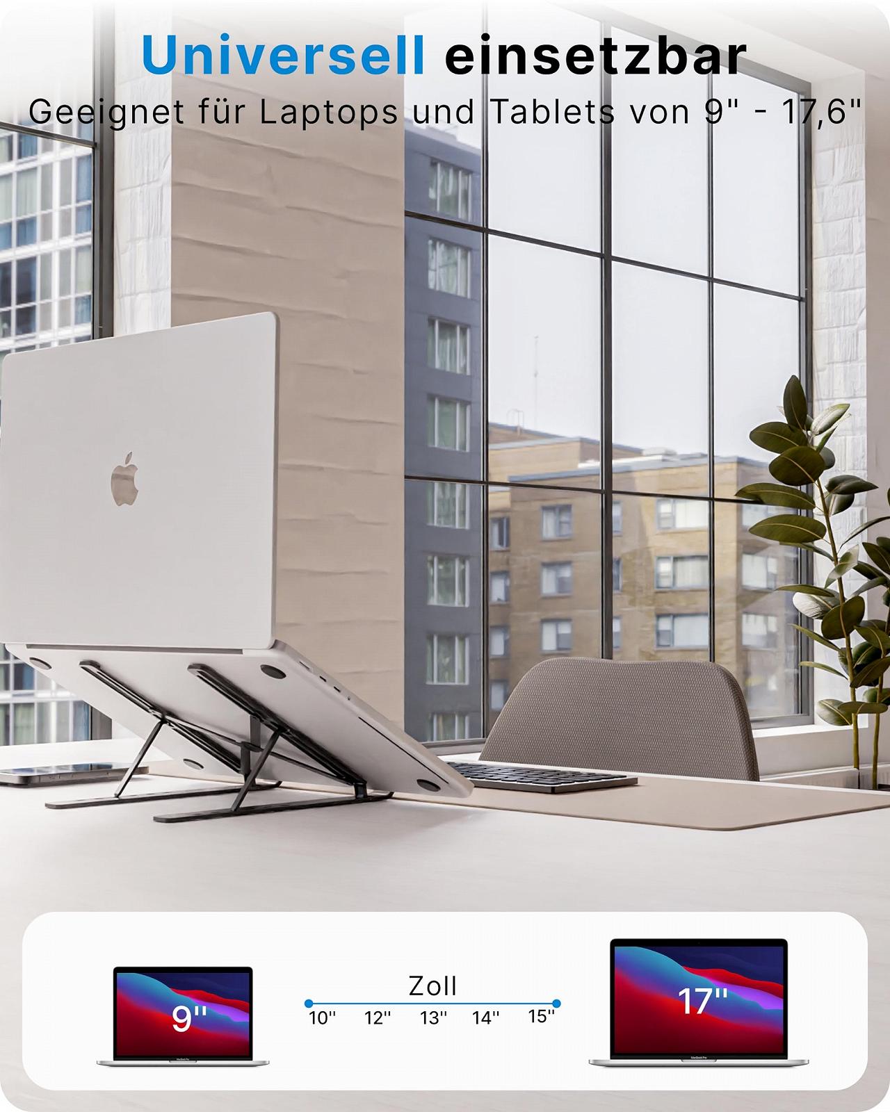 Підставка для ноутбука VOOMY, 6 рівнів, регульована по висоті, складна, для планшета, для ноутбука, сумісна з MacBook, HP, Lenovo, усі 9-16 дюймові ноутбуки та планшети, чорна, фото №2