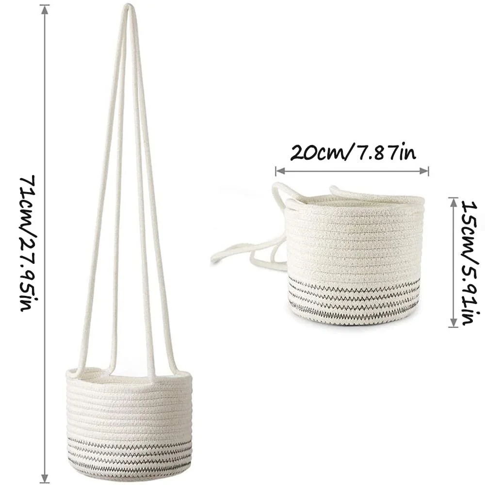Підвісний кошик для рослин бавовняний канат 20 x 15 см, фото №3