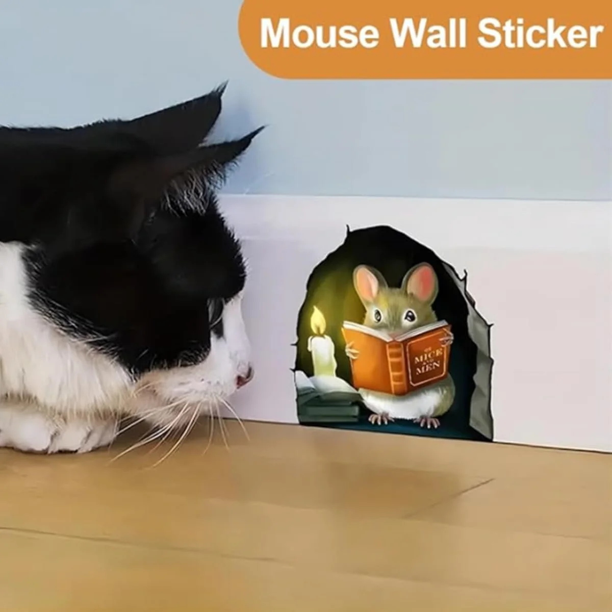Наклейка на стіну 3D Mouse Hole 10,5 x 10,5 см 3 шт, фото №3