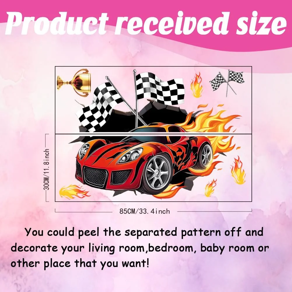 Наклейка на стіну SUPERDANT Hot Racing 3D вінілова Racing and Checked Flags, фото №2