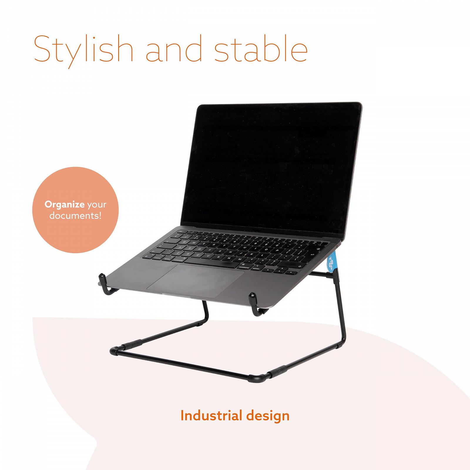 Підставка для ноутбука R-Go Steel Office, ергономічна, сумісна з MacBook Pro/Air, Dell, HP, Samsung, Lenovo від 10 до 22 дюймів, сталь, чорна, фото №5