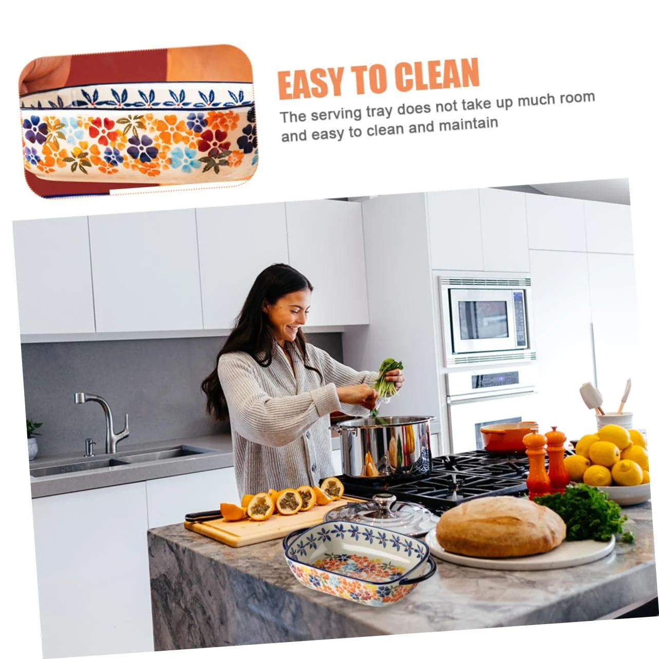 Форма для запекания керамическая с двумя ручками полированная универсальная бытовая, фото №6