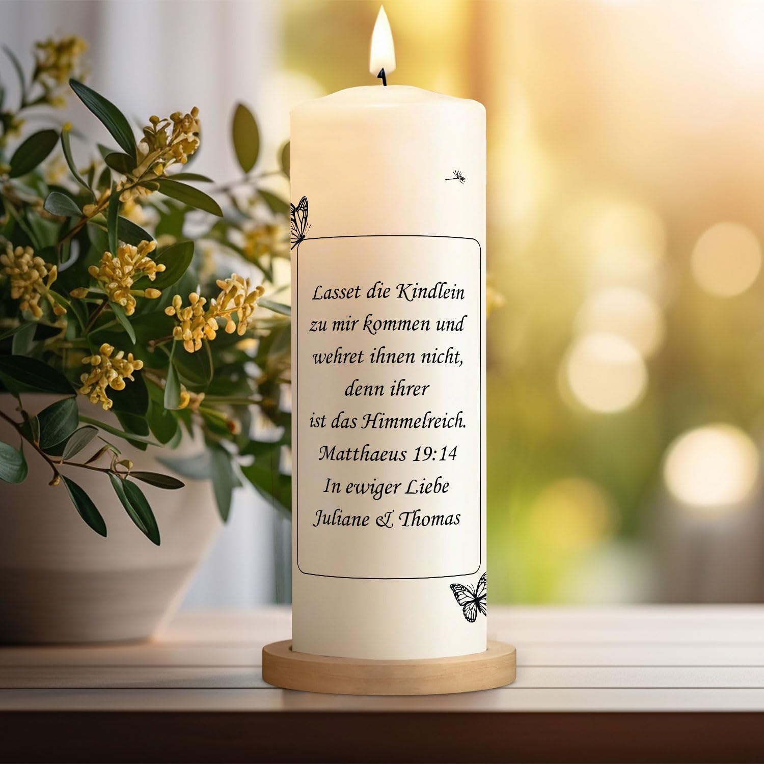 Свічка GRAVURZEILE Children's Funeral Candle Dandelion Butterfly Індивідуальна з ім'ям, датою та бажаним текстом, фото №4