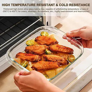 Форма для запікання скляна 8 x 7 x 2 дюйми квадратна термостійка до 400 °C для духовки аерофритюрниці synthetic.ua - Фото 1