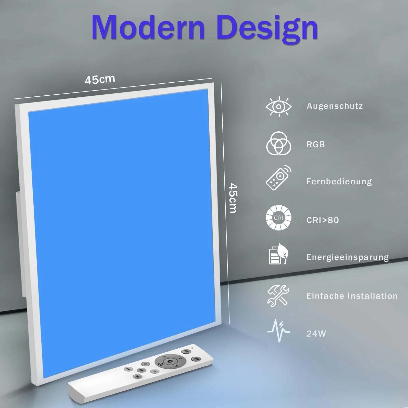 Світильник Glitzerlife LED RGB з регулюванням яскравості 24 Вт білий у комплекті з пультом управління квадратна стельова лампа з підсвіткою діаметром 45 см, фото №2