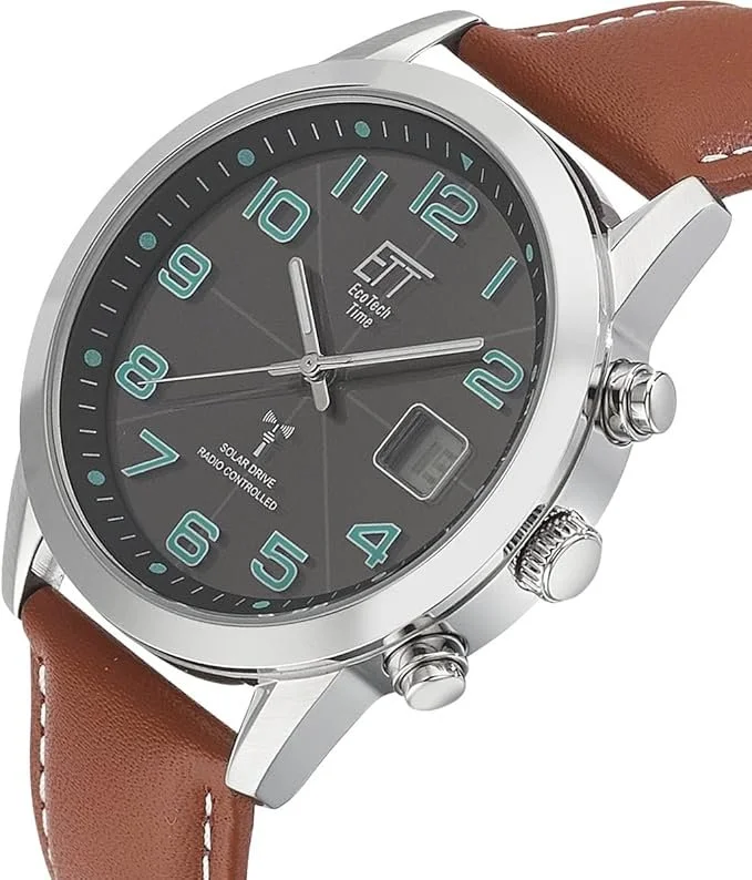 Чоловічий годинник ETT Eco Tech Time Radio Solar EGS-11499-22L Аналоговий з цифровою датою з шкіряним ремінцем коричневий, фото №2