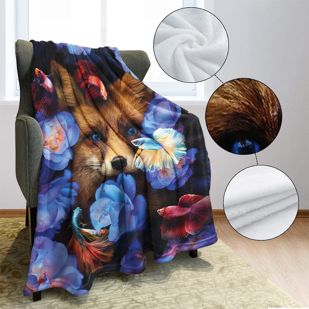 Плед Zomer Мягкий теплый плед с рисунком 150 x 200 см в виде лисы и рыбы, фото №5