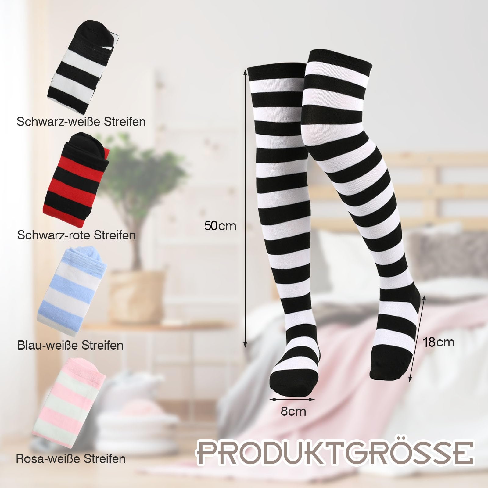Гольфы ZOCONE Полосатые выше колена 4 пары Разноцветные Женские хлопковые очень длинные носки-гольфы полосатые гетры для тепла, разноцветные, фото №2