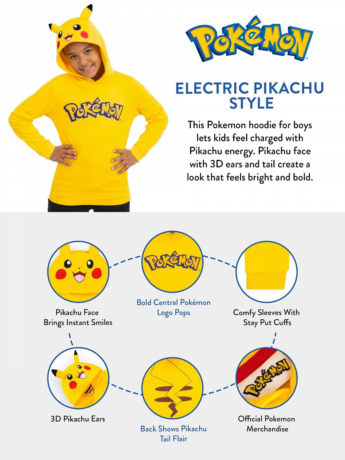 Джемпер Pokémon Детский, Толстовка Pikachu для мальчиков с 3D ушами, Хлопковая Толстовка для мальчиков, фото №6