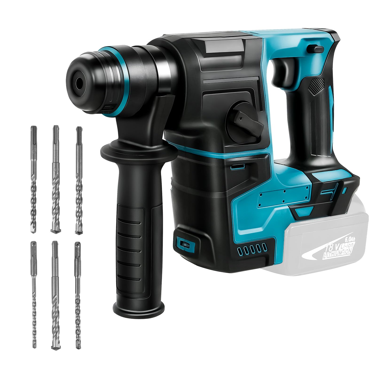 Аккумуляторный перфоратор для аккумулятора Makita 18 В 600 Вт безщеточный 1350 об/мин с 6 аксессуарами 3-в-1 электрический (без аккумуляторов и зарядного устройства), фото №1