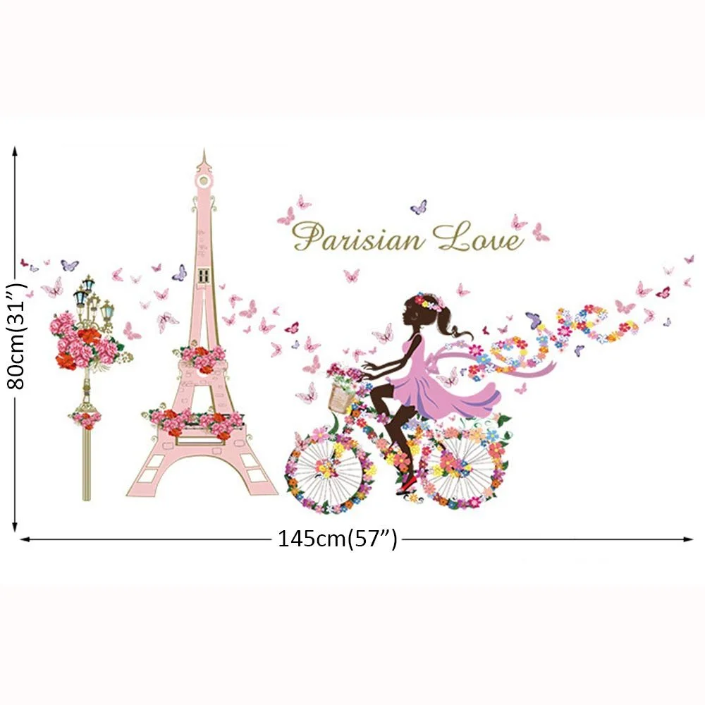 Наклейка на стіну Дівчинка на велосипеді Квіти Ейфелева вежа Метелики, фото №5 Наклейка на стіну Дівчинка на велосипеді Квіти Ейфелева вежа Метелики, фото №5