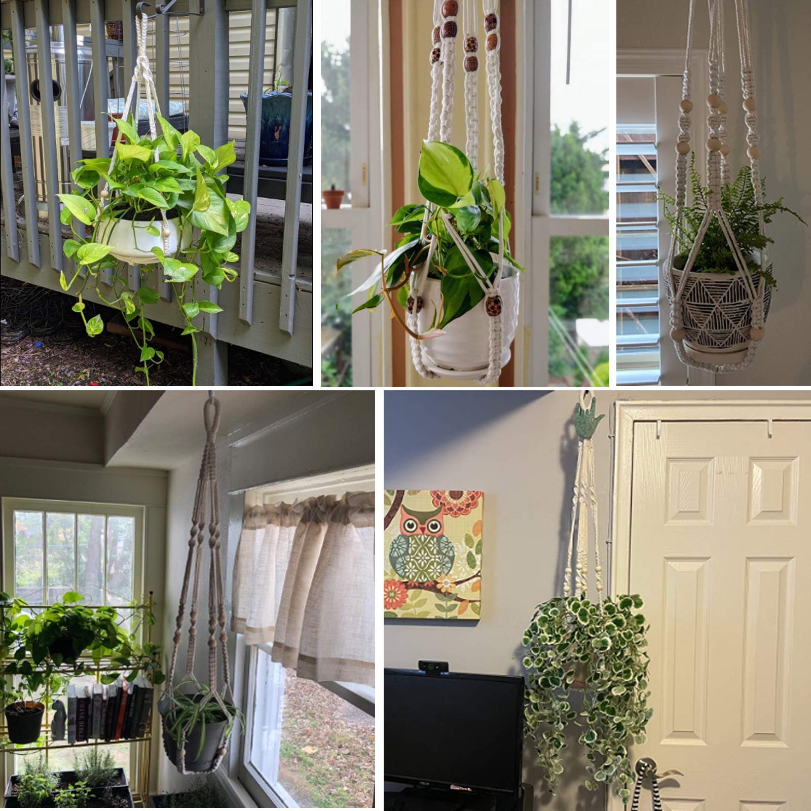 Тримачі для рослин макраме 3 шт. Бавовняні ручної роботи Кремові, фото №2