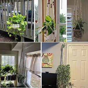 Держатели для растений макраме 3 шт. Хлопковые ручной работы Кремовые synthetic.ua - Фото 1