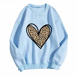 Женский Свитшот Komiseup Basic Круглый вырез Длинный рукав Oversize Y2K Пуловер Леопардовый принт M Streetwear, 08 - Фото 1