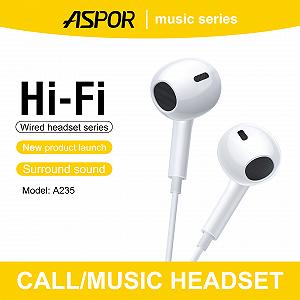 Навушники з мікрофоном Aspor A236 EarPhone Lightning білий synthetic.ua - Фото 1