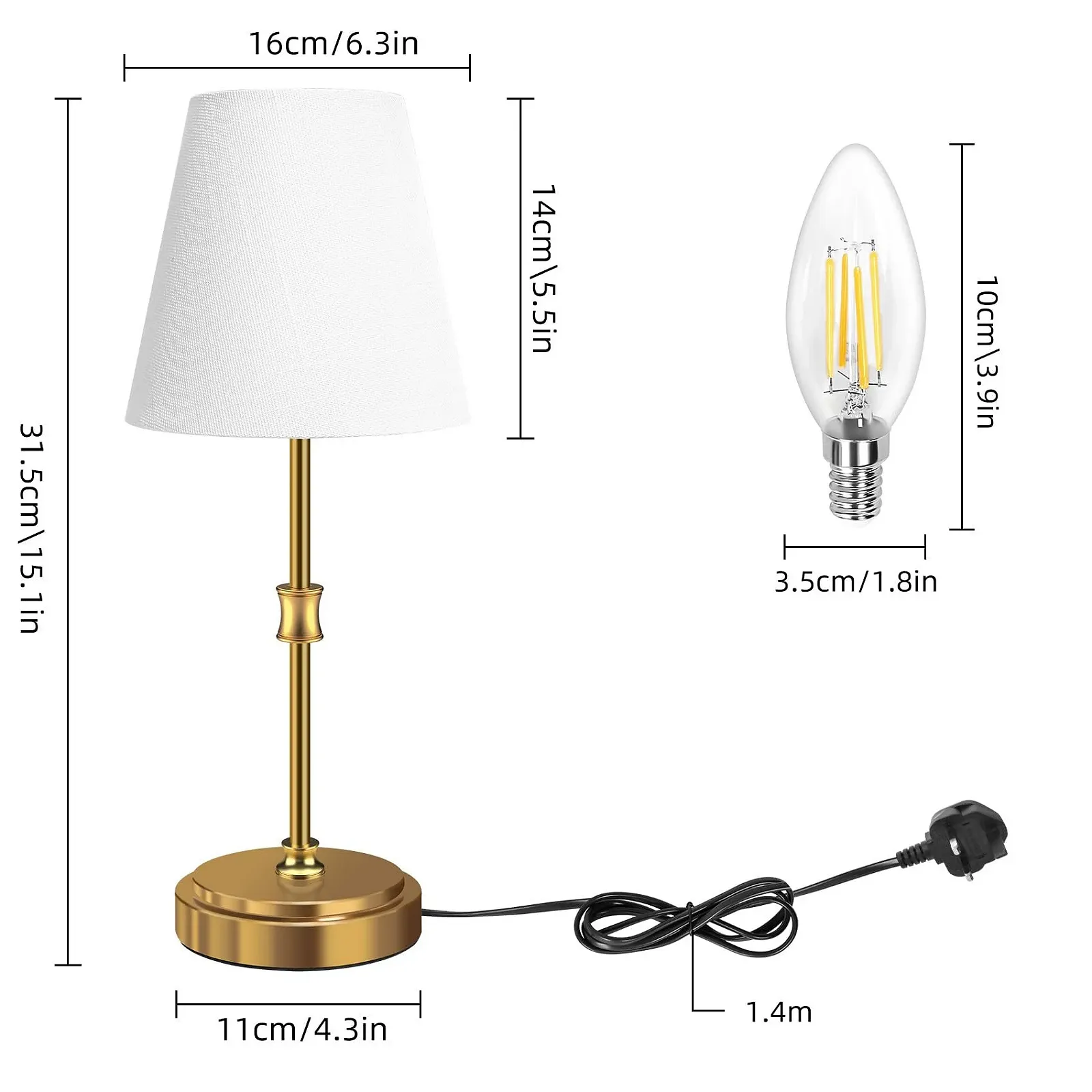 Настільні лампи Totofac Bedside Lamp сенсорні димовані (набір 2 шт.) LED E14 Білий / Золотий, фото №4