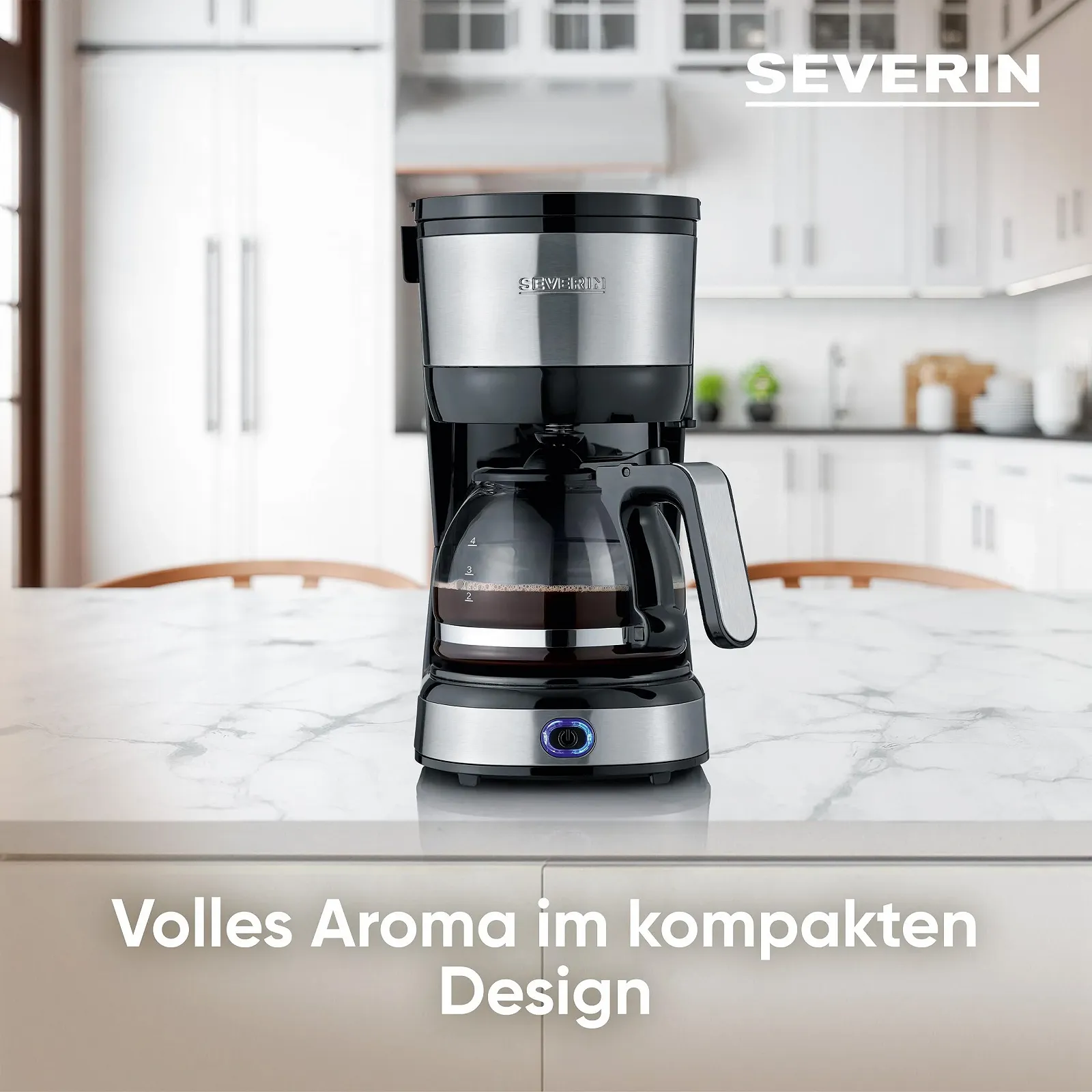 Кофеварка SEVERIN Compact KA 4808, для приготовления ароматного кофе до 4 чашек, фильтр-кофеварка с постоянным поворотным фильтром, нержавеющая сталь/черный, фото №3 Кофеварка SEVERIN Compact KA 4808, для приготовления ароматного кофе до 4 чашек, фильтр-кофеварка с постоянным поворотным фильтром, нержавеющая сталь/черный, фото №3