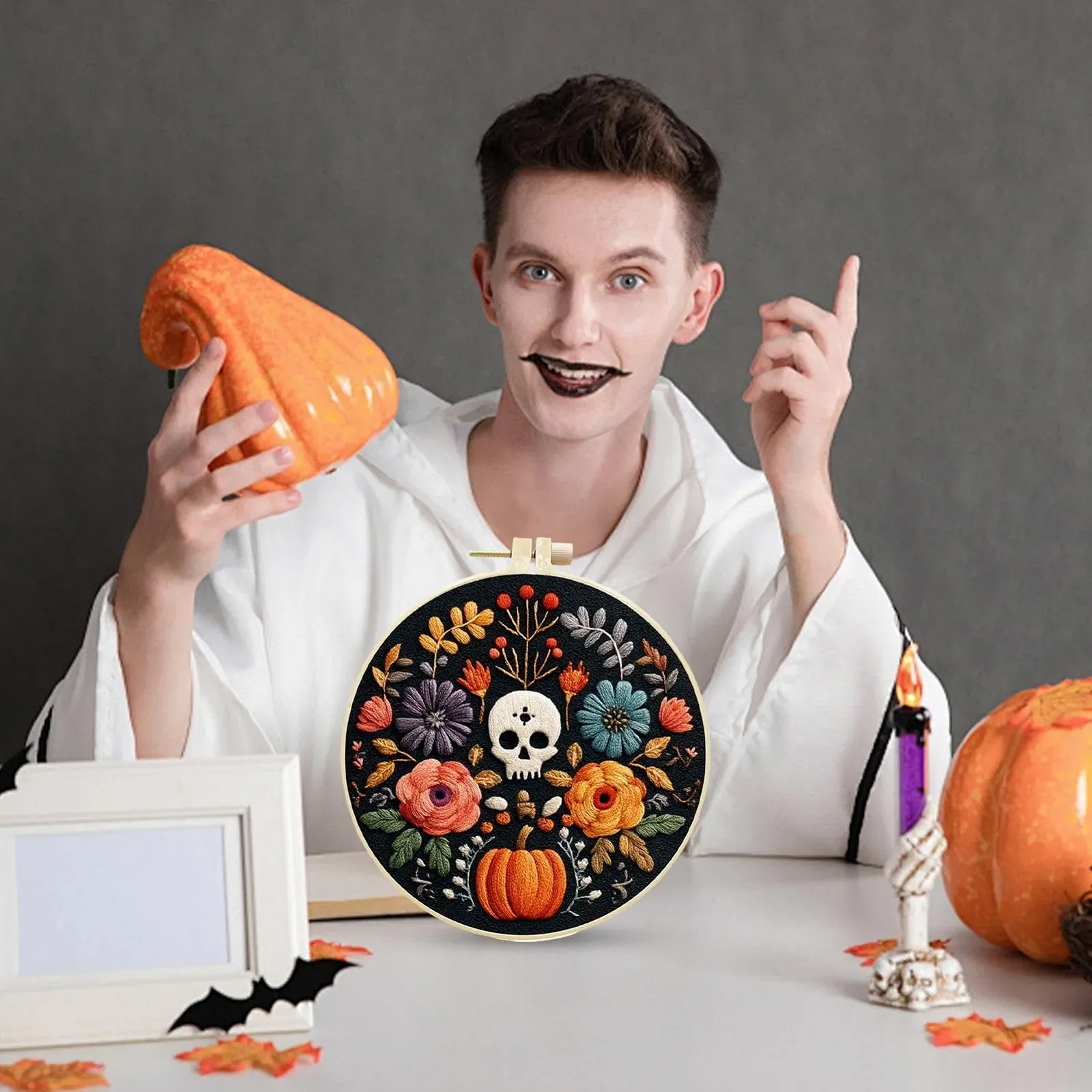 Набір для вишивання Hiemible Skull Embroidery з п'яльцями, пряжею та ножницами, фото №8