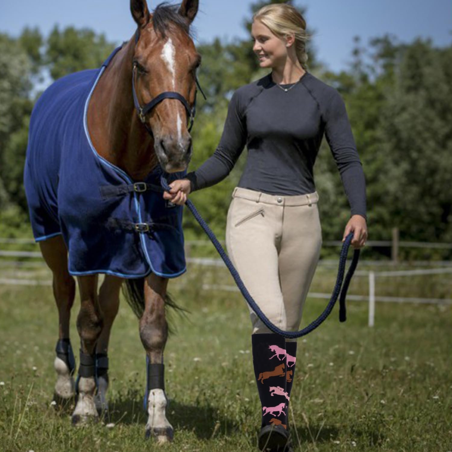 Носки для верховой езды, 3 пары Женские и девичьи гольфы для верховой езды, Клетка, Для любителей лошадей, Гольфы до колена, Женские носки для верховой езды, Женские 39-42 Хлопок, Женские девичьи носки для бега, Длинные носки, Компрессионные носки, фото №5