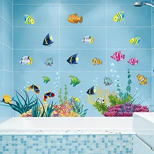 Наклейка на стіну WandSticker4U Underwater World I Риби Кит Море Плитка Кольорова Блакитна synthetic.ua - Фото 1