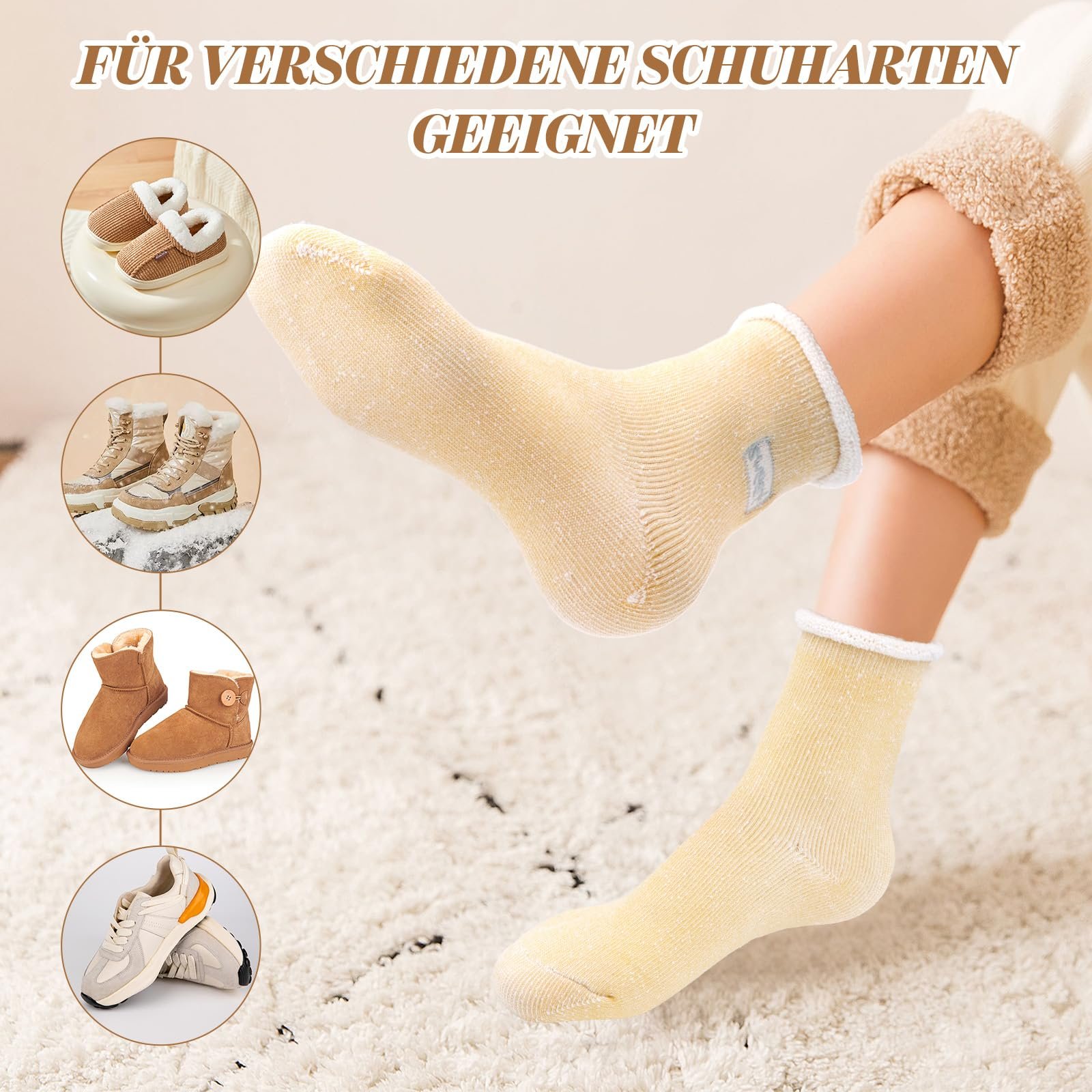 Термоноски Женские (6 пар) Размер 35-39 Комфортные Теплые Носки Мягкие Толстые Носки для сна Плюшевые Утолщенные Зимние Носки с гофрированием, фото №5