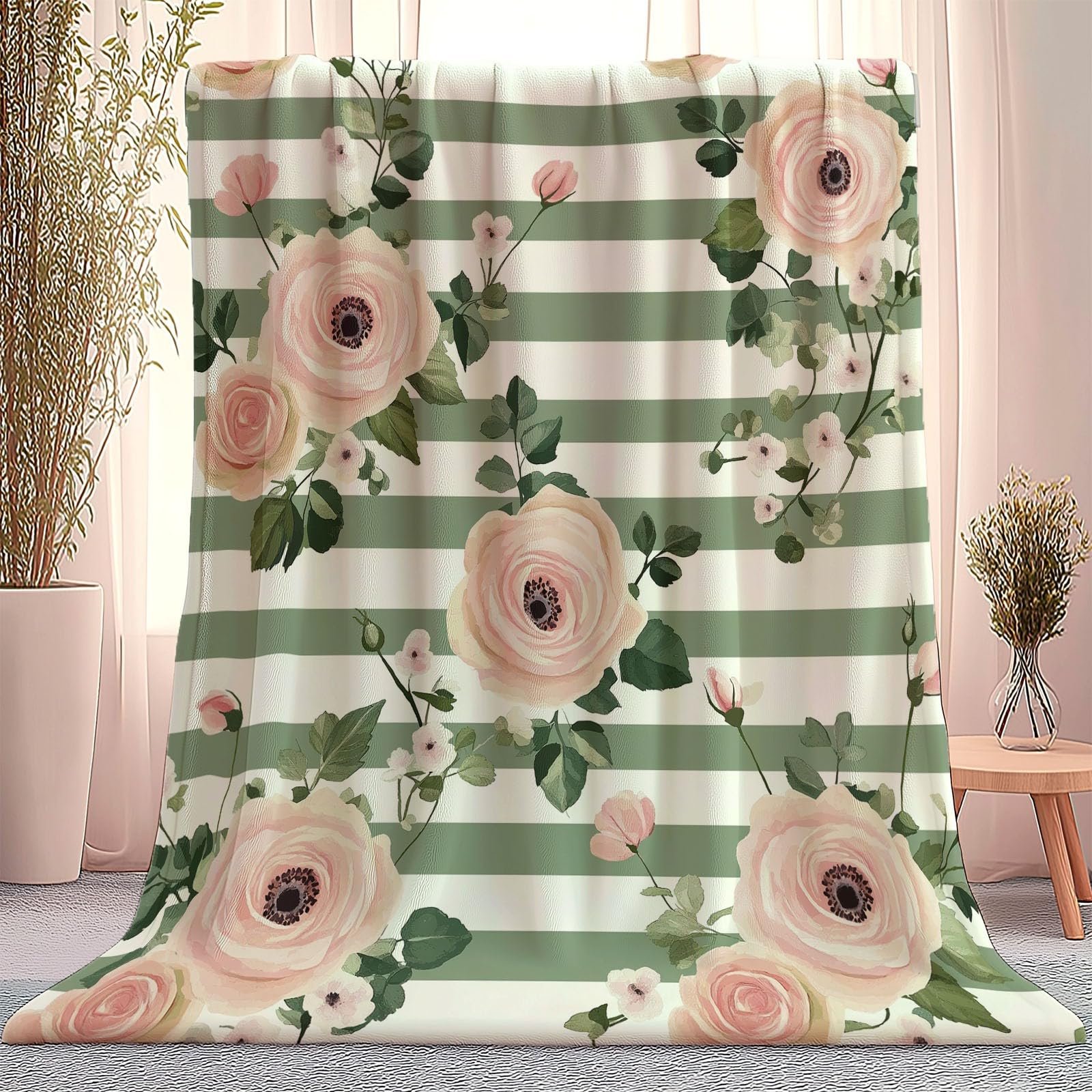 Покривало Плюшева для дивану 150 x 200 см, М'яка Тепла Квіти Троянди, фото №1