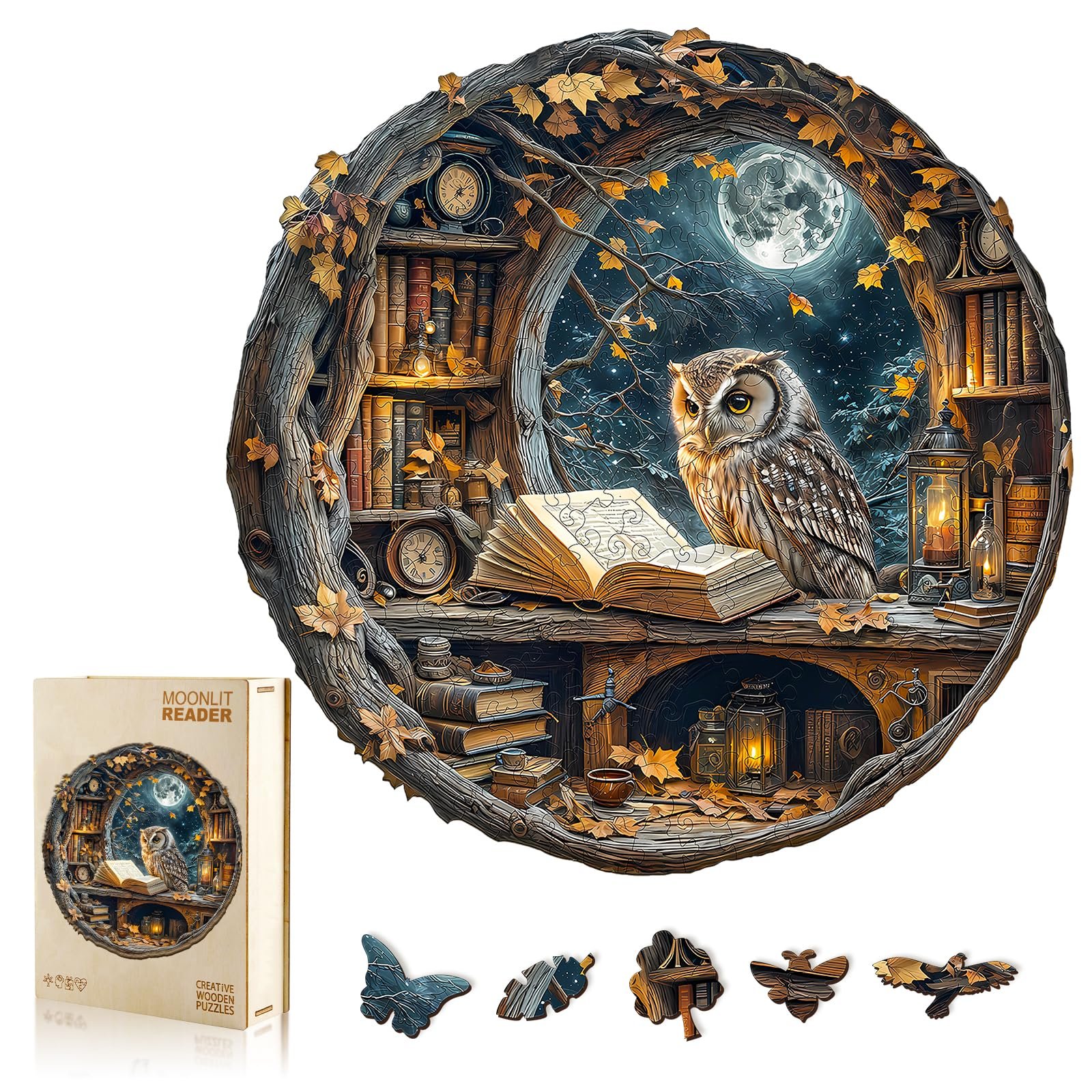 Пазл WOODBESTS Moonlight Owl 270 элементов деревянный уникальной формы 34 x 34 см, фото №1