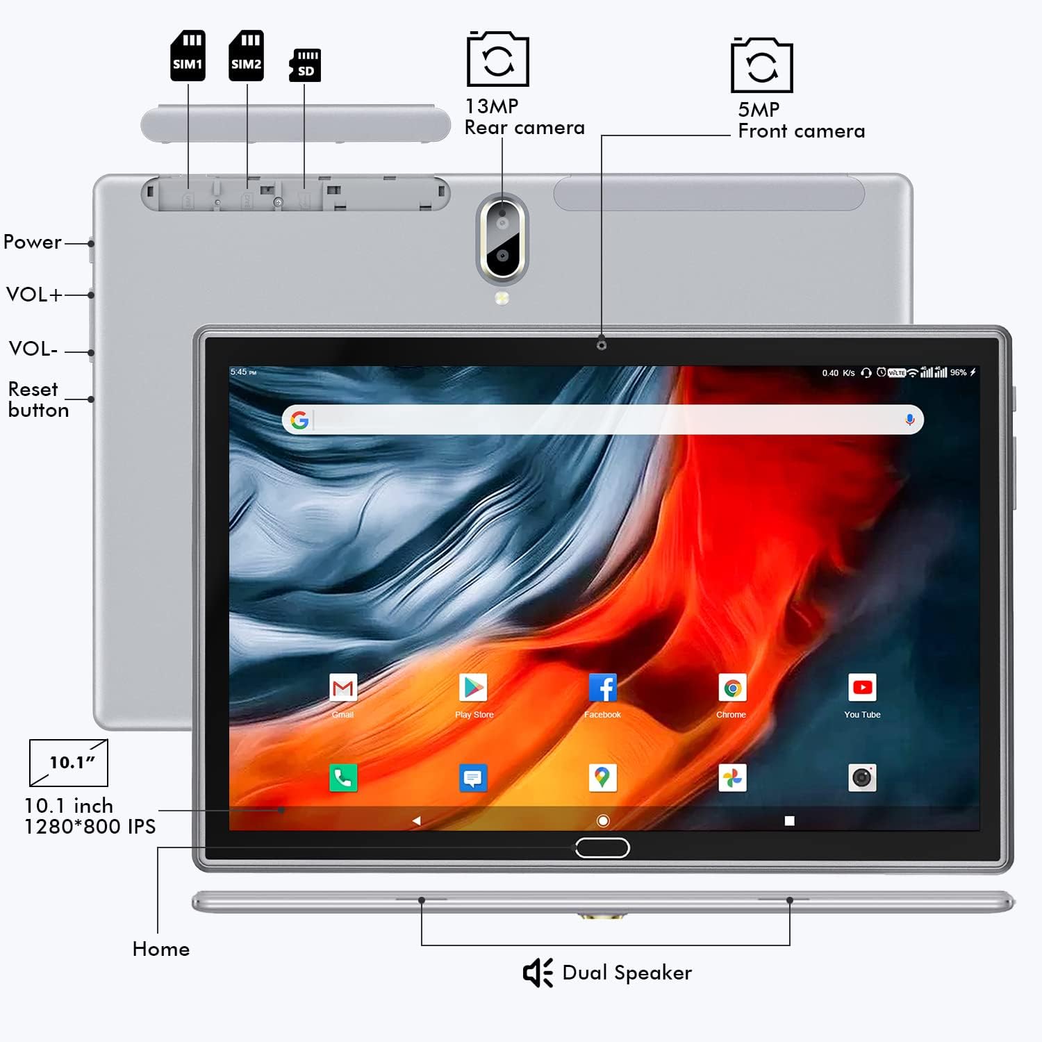 Планшет 10" ‎Zonko K118 4/64Gb 4G 2-SIM 8 ядер Android 13 6000 mAh Серый, фото №6