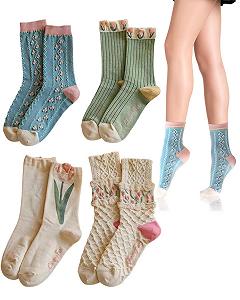 Носки Женские с цветочным узором Хлопковые Разноцветные 4 пары - Фото 1