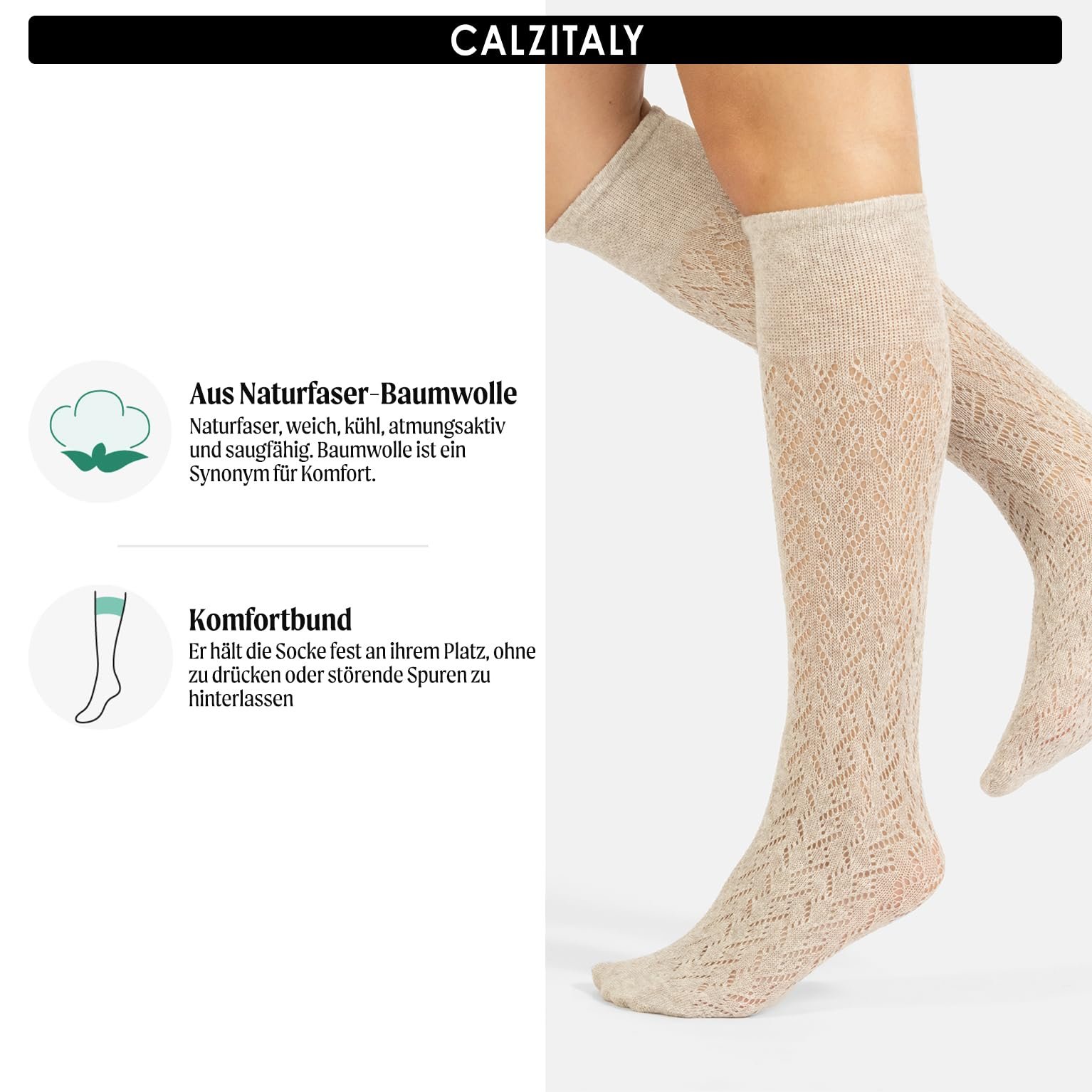 Панчохи Calzitaly В'язані Overknee Костюмні Бавовняні з візерунком, One Size, виробництво Італія, фото №2