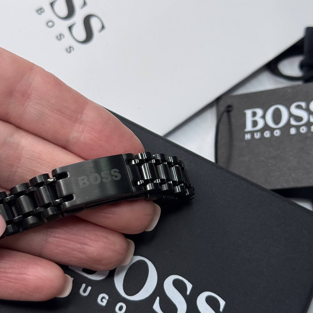 Чоловічий браслет на руку сталевий чорного кольору в подарунковій упаковці, фото №2