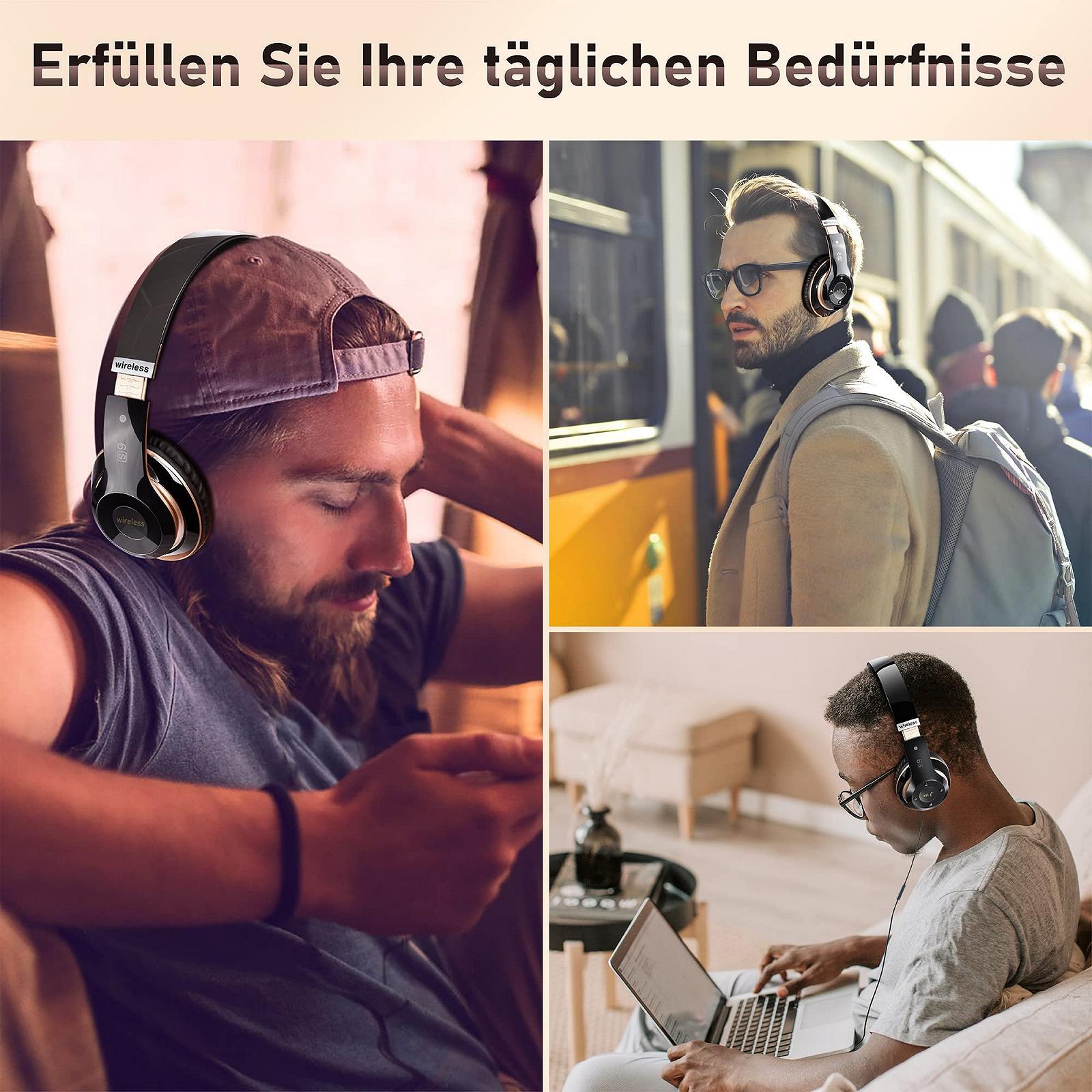 Бездротові навушники Lankey Sound Bluetooth, накладні навушники з 6 режимами еквалайзера, 65 годин роботи бездротових навушників з вбудованим HD-мікрофоном, FM, SD/TF для вулиці, транспорту, подорожей, навчання, фото №6