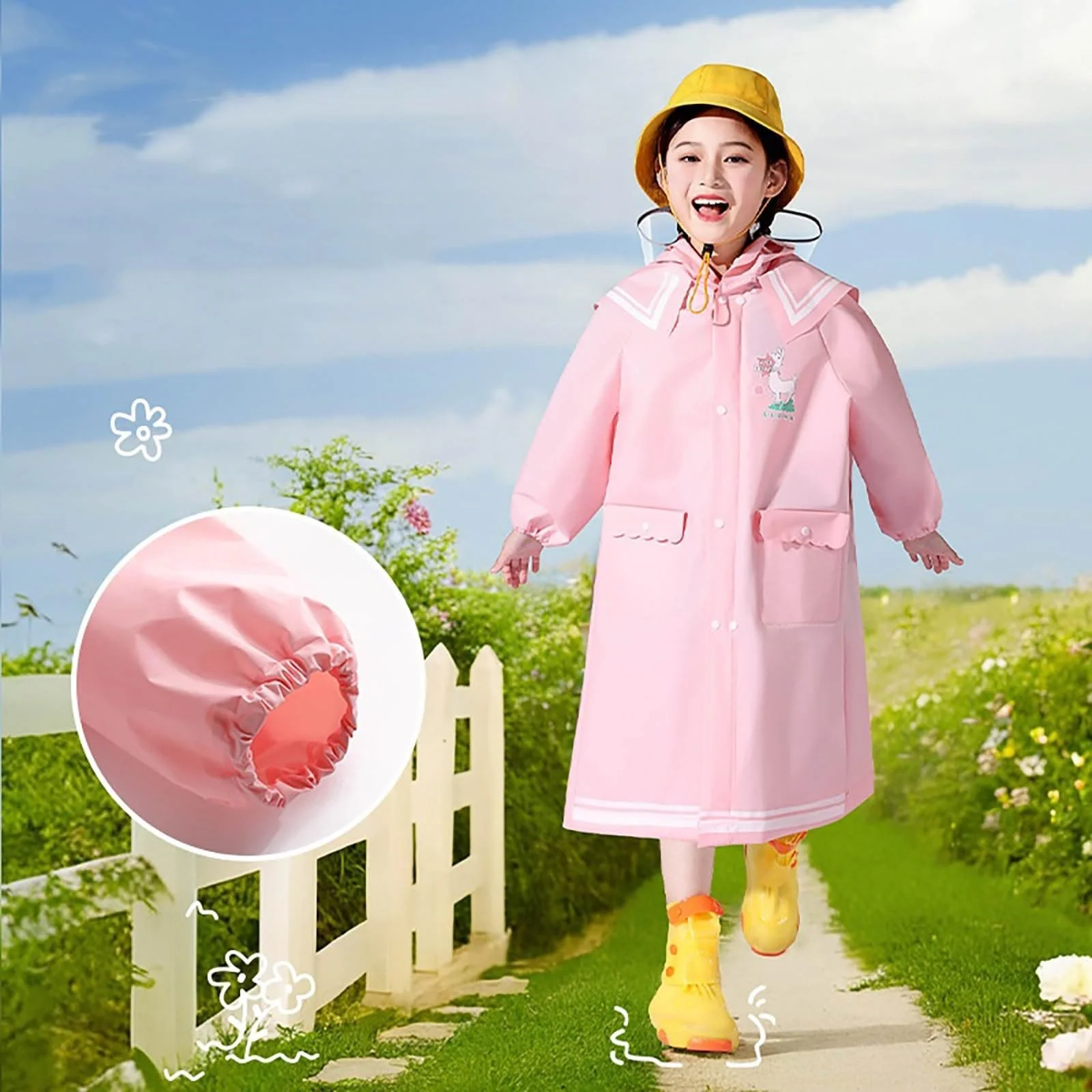 Детский плащ-пончо однотонный на пуговицах для весны, лета и осени, фото №7