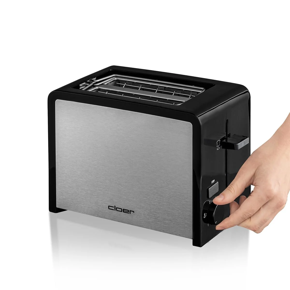 Тостер Cloer 3210 825 Вт 2 скибочки з інтегрованою хлібною насадкою, піддоном для крихт, термоізольований, нержавіюча сталь, чорний, фото №7