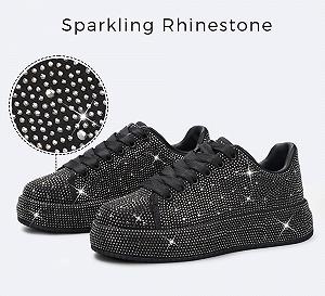 Кросівки LUCKY STEP Rhinestone для жінок, платформа, блискучі, тенісні туфлі, модні весільні кросівки для прогулянок synthetic.ua - Фото 1
