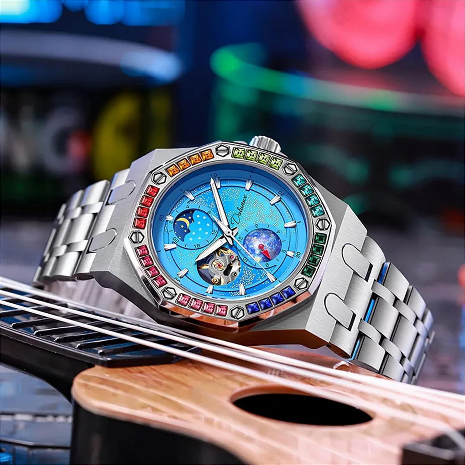 Чоловічий годинник FORSINING Starry Sky Luminous Design Mechanical Automatic Hand Wind Moon Phase Color Diamond Dial Waterproof, фото №5